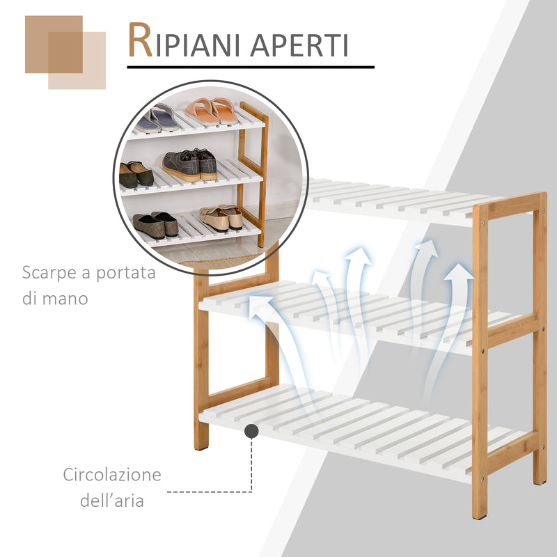 Scarpiera 3 Ripiani in MDF e Legno di Mabù 70x26x57,5 cm  Bianca-7