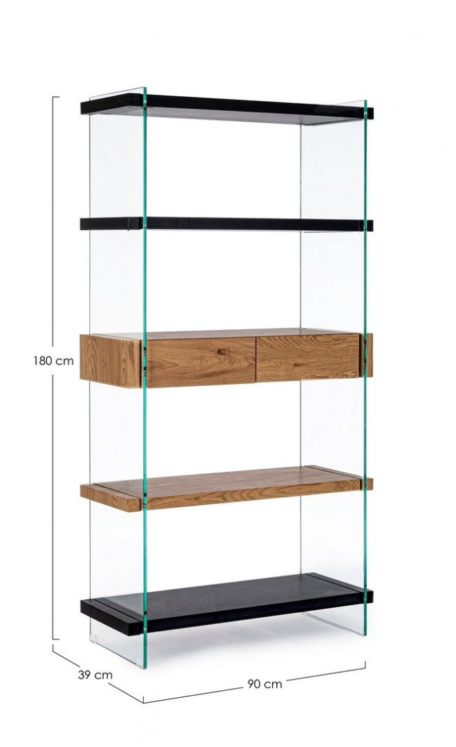 Libreria 4 Ripiani 2 Cassetti 90x39x180h cm Line Wood Nero -2