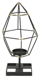 Portacandele Bright Piramid 15x13x29 cm in Ferro Nero e Oro-1