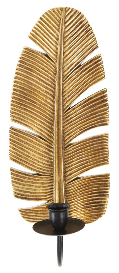 Portacandele da Muro Leaf 12,8x8,9x31,2 cm in Poliresina e Ferro Oro e Nero acquista