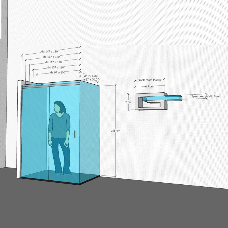 Box Doccia angolare 150x75 cm 1 anta Scorrevole in Cristallo Fumè 8mm H195 Bonussi elise Seconda Scelta-10