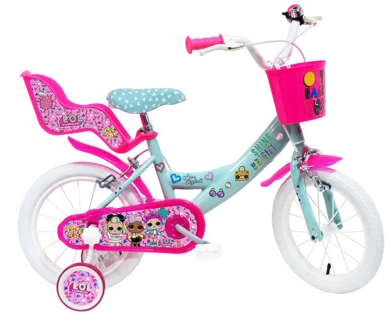 Bicicletta per Bambina 14" 2 Freni  Lol Verde Marine e Rosa-1