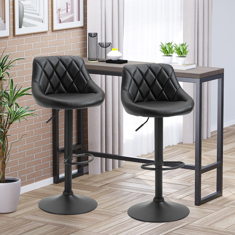 Set 2 Sgabelli da Bar 46,5x48x84,5-106,5 cm in Similpelle Nero-9