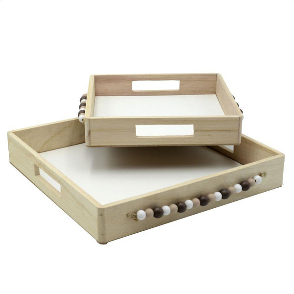 online Set 2 Vassoi Quadrati da Cucina in Legno MDF Naturale