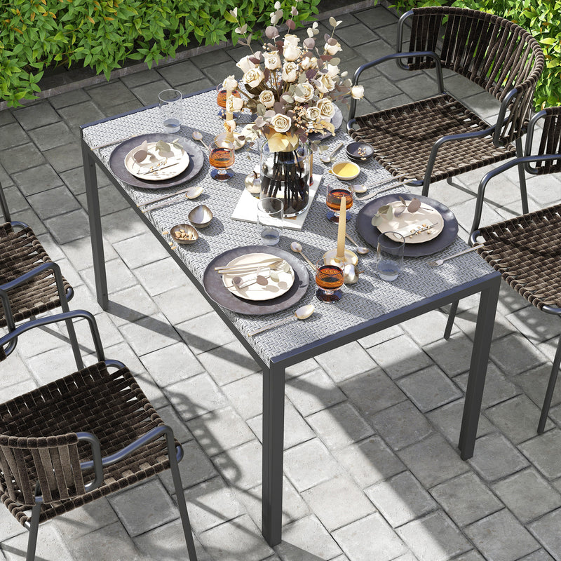 Tavolo da Giardino per 4 Persone con Struttura in Metallo 120x70x72 cm in Rattan PE Grigio-9