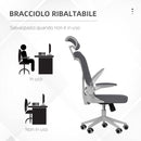 Sedia Poltrona Direzionale da Ufficio 65x64x120-130 cm Braccioli Ribaltabili in Tessuto a Rete Grigio Scuro-8