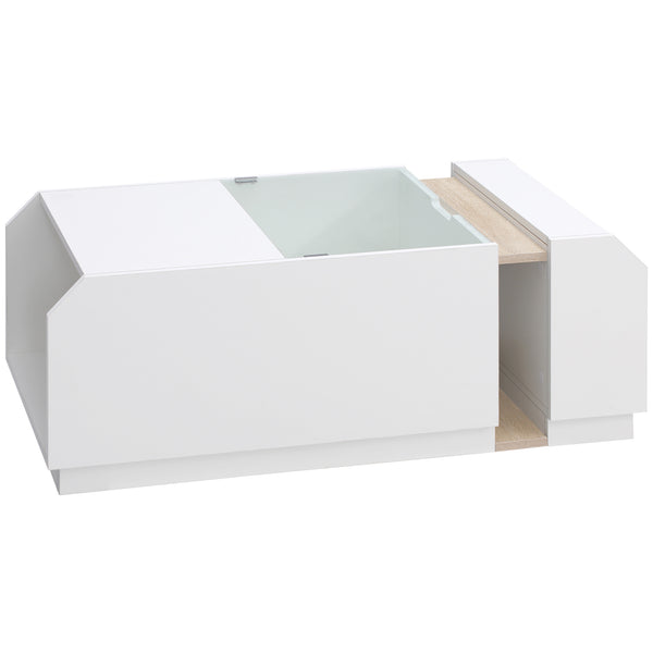 Tavolino da Salotto con Ripiani e Scomparti Nascosti 100x55x36 cm in Legno  e Vetro Bianco – acquista su Giordano Shop