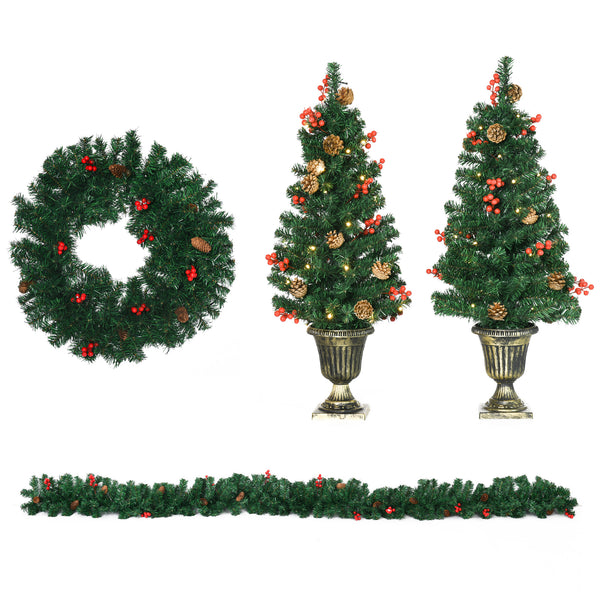 Set Decorazioni Natalizie 4 Pezzi 2 Alberelli di Natale Ø40x90 cm Ghirlanda Natalizia e Corona di Natale sconto