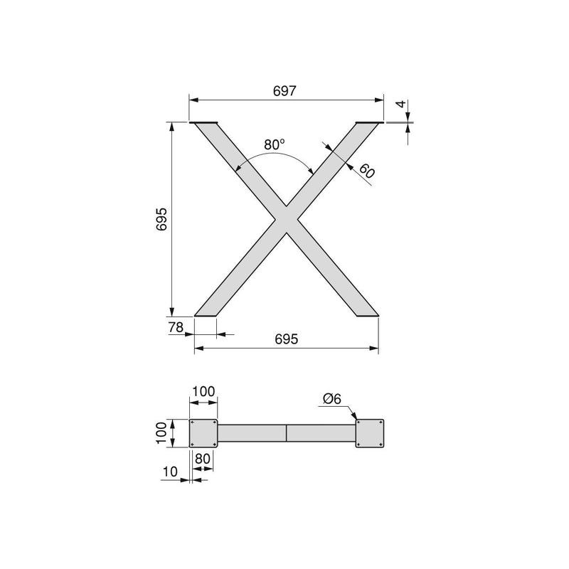 Set Gambe Cross per Tavolo H695 Verniciato Nero Acciaio Emuca-2