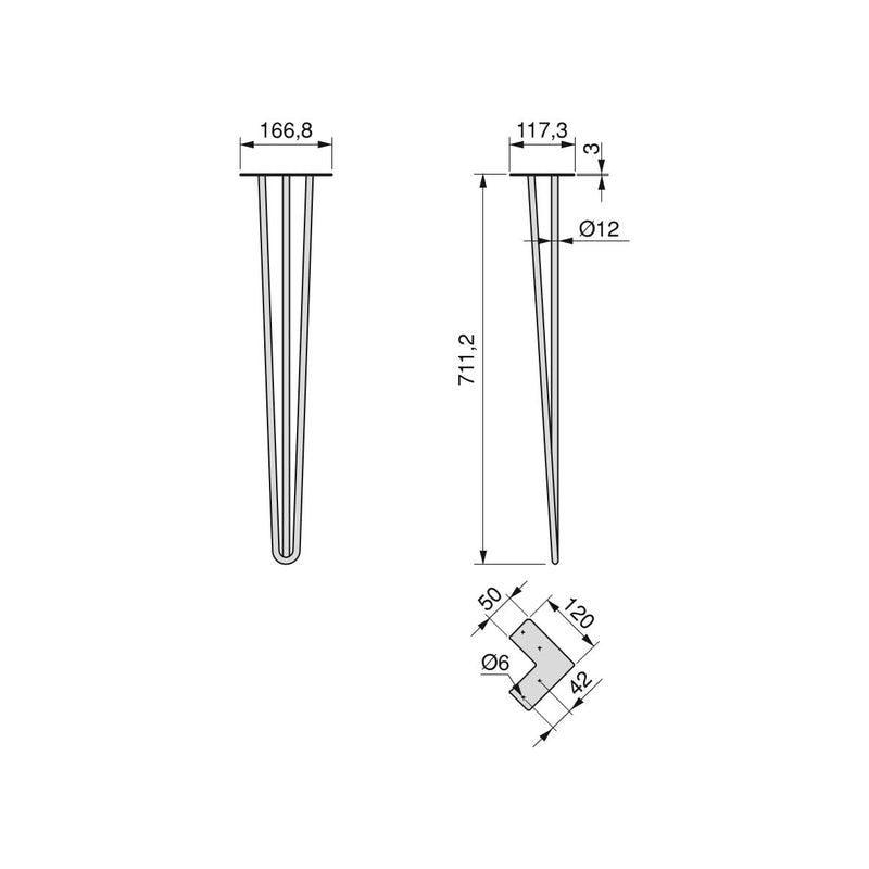 Set di Gambe Hairpin di 3 Bastoncini per Tavolo H710 Verniciato Bianco Acciaio Emuca-2