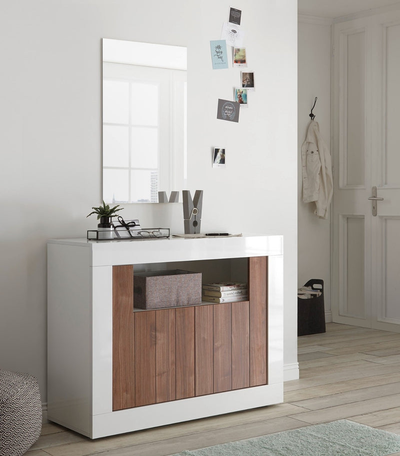 Mobile Buffet 2 Ante 110x42x86 cm in Legno TFT Lipari Bianco e Noce-2