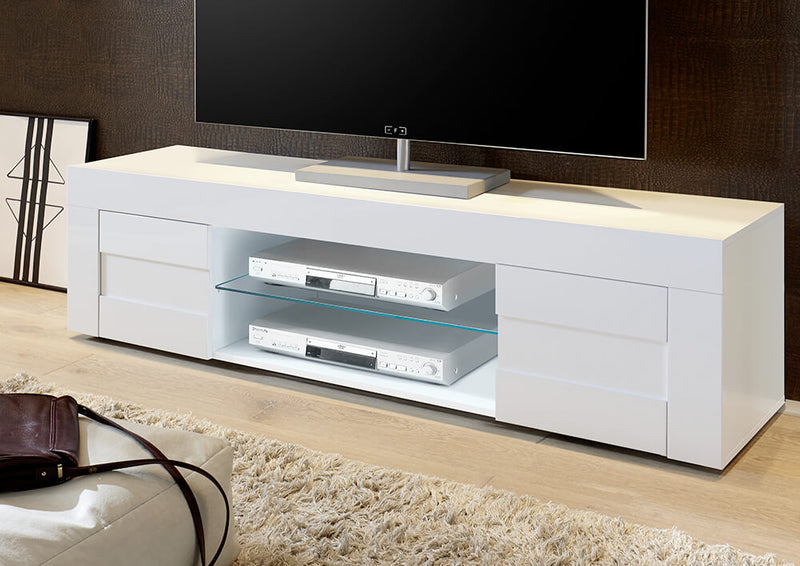 Mobile TV 2 Porte 2 Nicchie con Ripiano 181x42x44cm TFT  Build Bianco Lucido-1