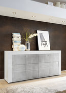 Credenza Mobile da Salotto 4 Porte 181x42x84cm TFT  Build Bianco Lucido e Cemento-1