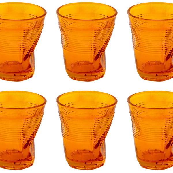 Set 6 Bicchieri Accartocciati 22 cl Ø8 cm in Vetro Pressato Kaleidos  Arancioni