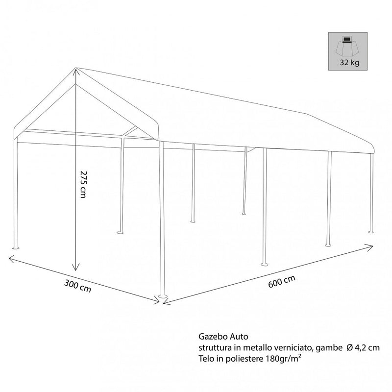 Gazebo Auto 3x6 m in Acciaio Bianco-3