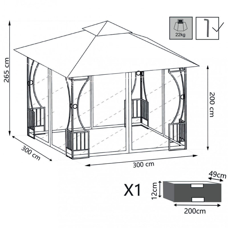 Gazebo Hogan 3x3x265 h m in Acciaio Antracite-10