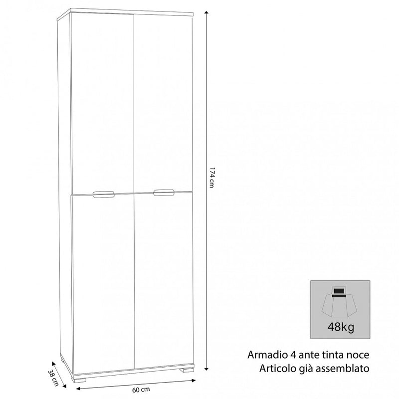 Armadio 4 Ante 60x38x174 h cm in Truciolare bilaminato Rovere grigio-3