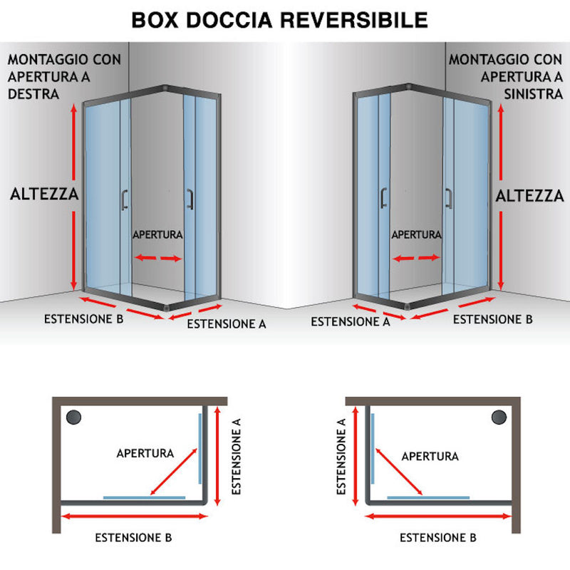 Box Doccia Angolare 2 Ante Battenti in Cristallo Trasparente 6mm H190 Fosterberg Herning Varie Misure-4