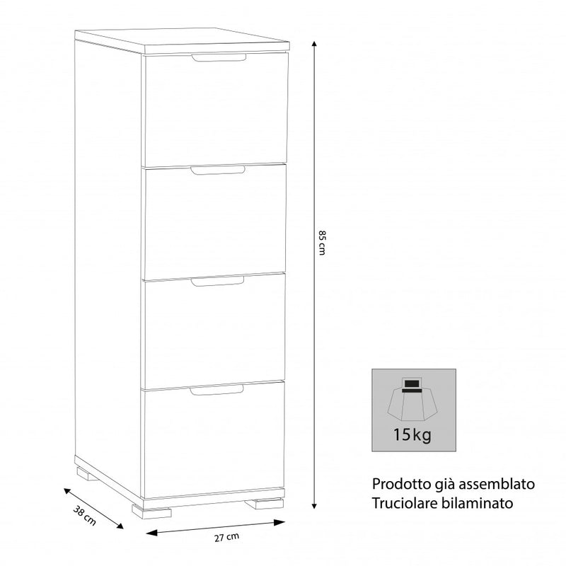 Cassettiera 4 Cassetti Naturale 27x38x85 h cm in Truciolare bilaminato Marrone chiaro-4