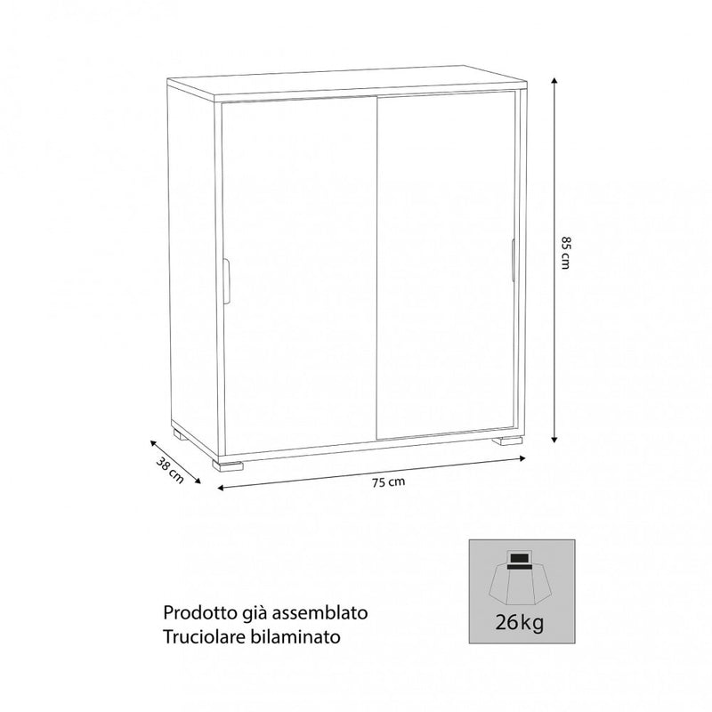 Mobiletto 2 Ante Scorrevoli 75x38x85 h cm in Truciolare bilaminato Naturale-3