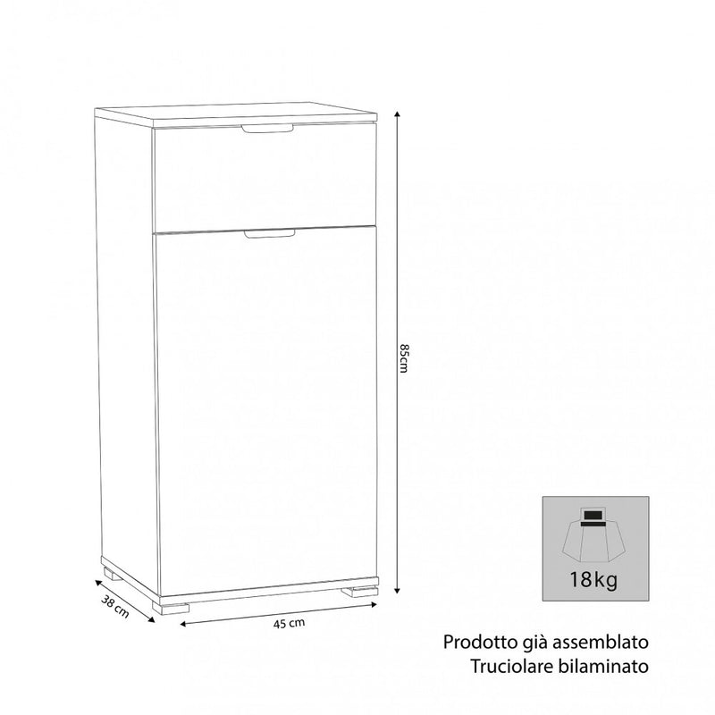 Mobiletto con 1 Anta e 1 Cassetto 45x38x85 h cm in Truciolare bilaminato Bianca-3