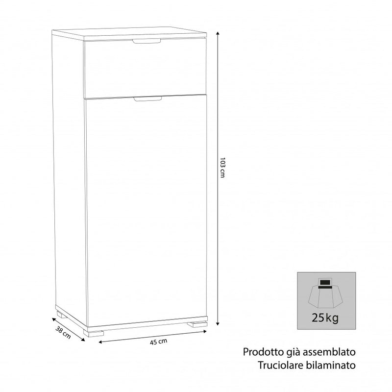 Mobiletto con 1 Anta e 1 Cassetto 45x38x103 h cm in Truciolare bilaminato Naturale-3