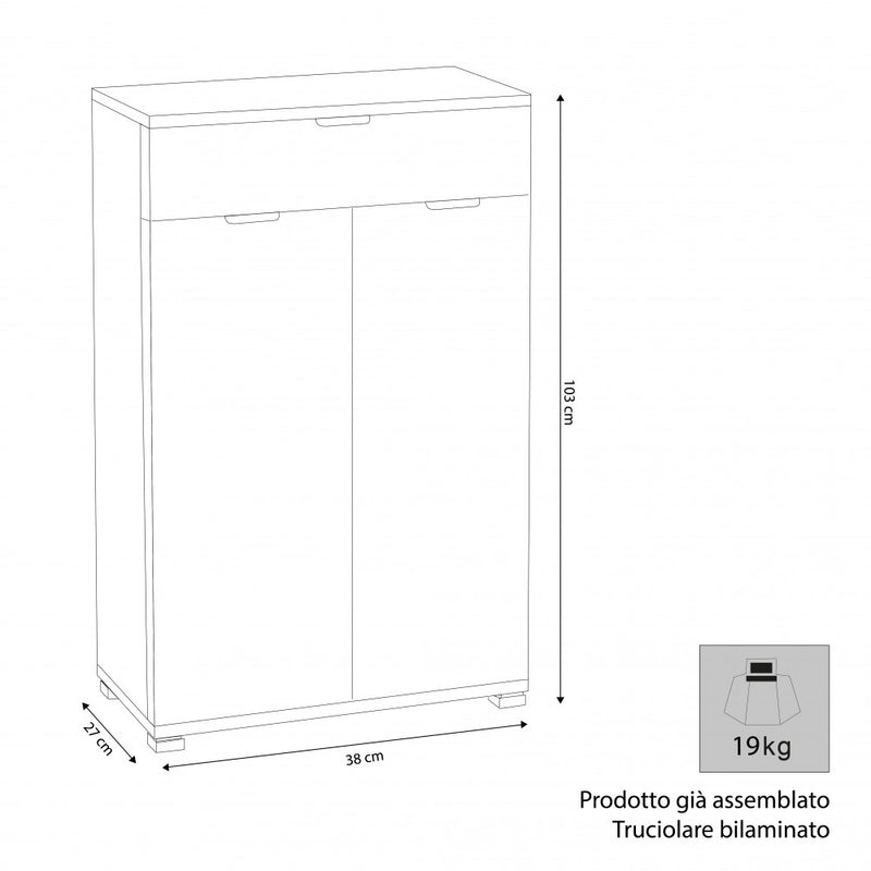 Mobiletto con 2 Anta e 1 Cassetto 60x38x103 h cm in Truciolare bilaminato Bianca-3