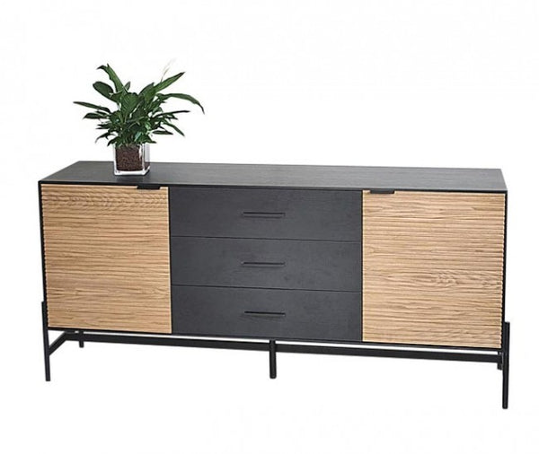 Credenza 2 Ante 3 Cassetti 164x40x75 cm Allycia in Legno Nero-1