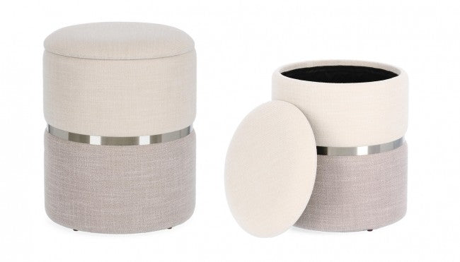 Set di 2 Pouf contenitore RADINKA in tessuto beige e grigio