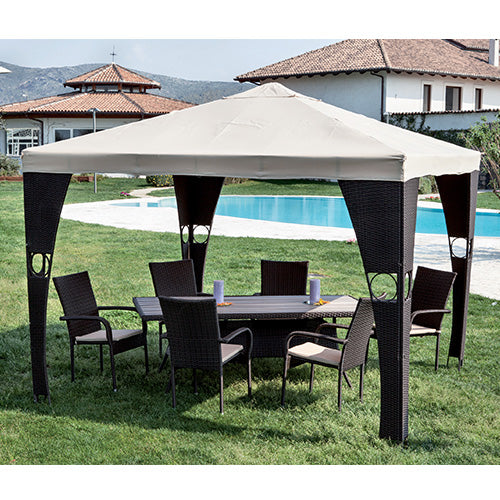 Gazebo da Giardino Struttura in Acciaio con Pannelli Laterai in Polirattan 300X300X259 Cm-1