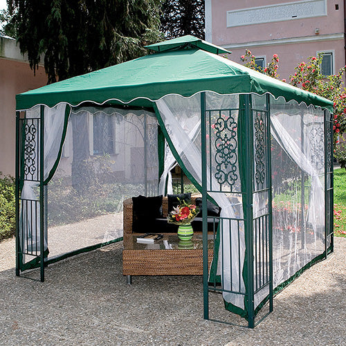 Gazebo da Giardino Struttura in Acciaio Pannelli Laterali Decorati 300X300X270Cm-1