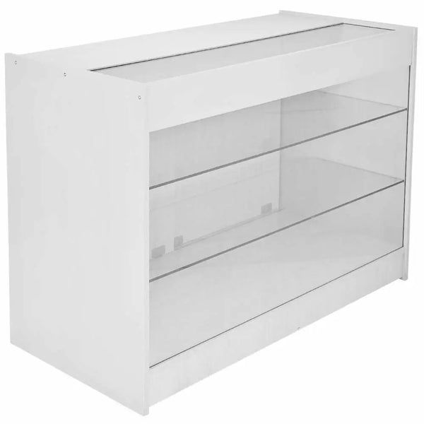 prezzo Bancone Espositore 120x90x60 cm per Negozio con Vetrina Ripiani in Vetro Bianco Brillante