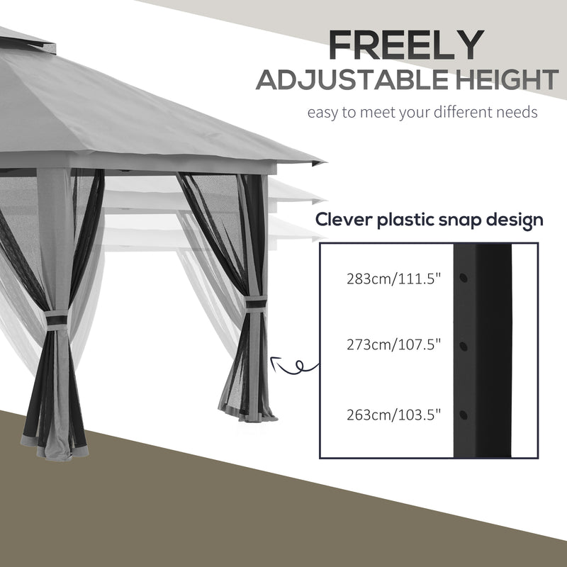 Gazebo da Giardino Pieghevole 392x392x283 cm in Acciaio e Tessuto Oxford Grigio-6