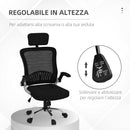 Sedia Poltrona Direzionale da Ufficio 66x69x116-126 cm Braccioli Ribaltabili in Tessuto a Rete Nero-4