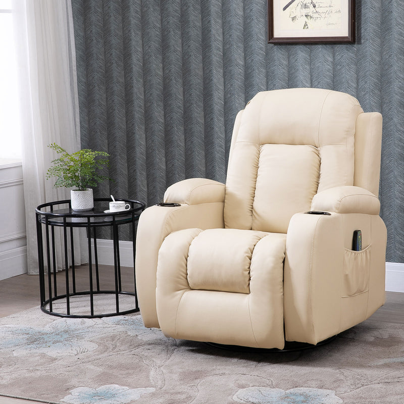 Poltrona Relax Massaggiante a 8 Punti 85x94x104 cm Reclinabile con Telecomando in Similpelle Beige-2