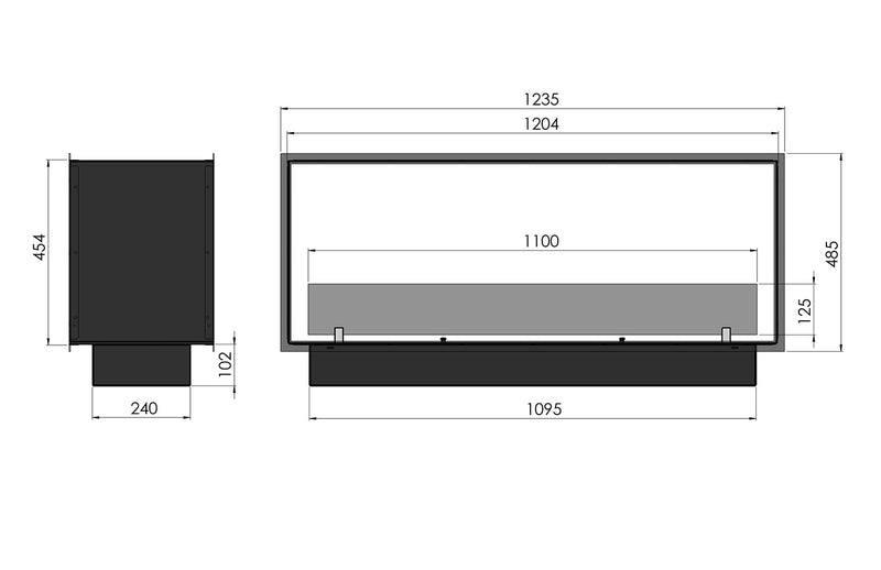 Camino a Bioetanolo da Incasso 123,5x58,5x35 cm Bifacciale 2 Side 1200 Slim Nero con Vetro-5