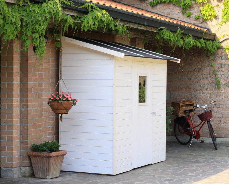 Casetta Box da Giardino per Attrezzi 207x102 cm con Porta Finestrata in Legno Naturale-9