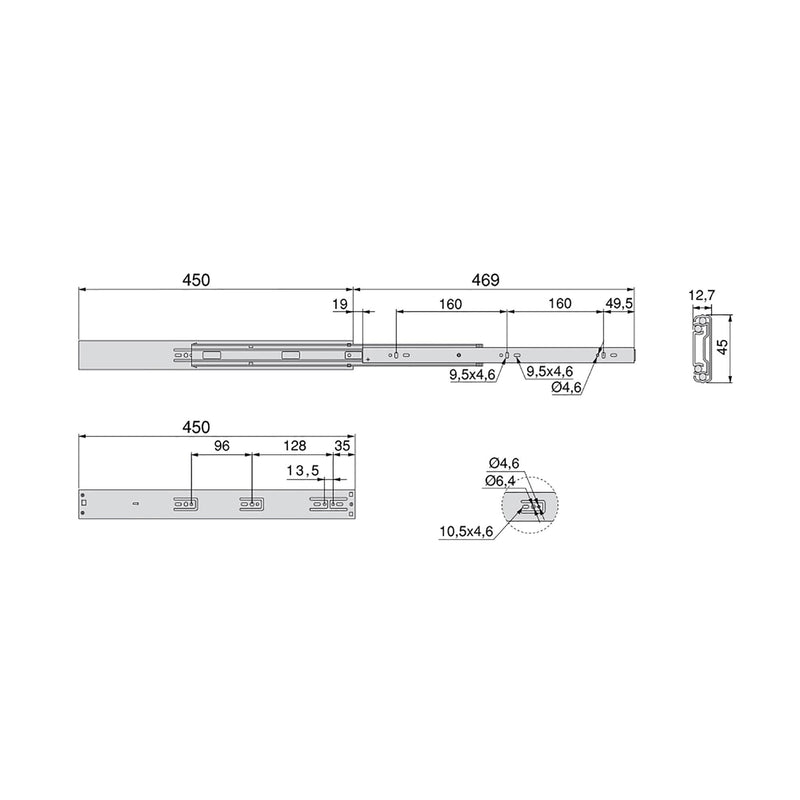 Kit Guide per Cassetti a Sfera 45 x 450 mm Estrazione Totale Chiusura Soft Zincato 5 Pezzi Emuca-2