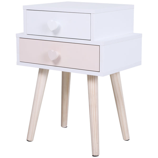 sconto Comodino con 2 Cassetti in Legno MDF 42x30x57 cm  Bianco e Rosa