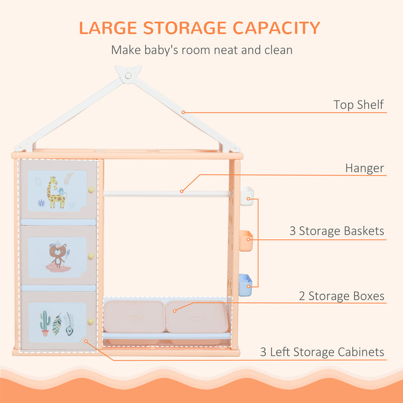 Casetta Portagiochi 128x34x155 cm con Contenitori e Appendiabiti Arancione-4