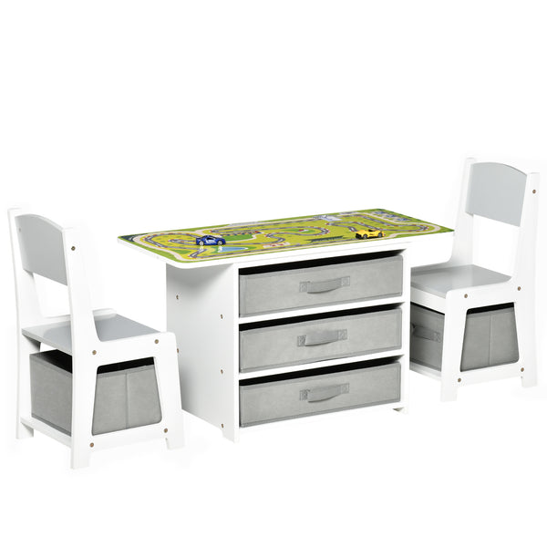 prezzo Set Tavolino con 2 Sedie per Bambini in MDF Bianco e Grigio