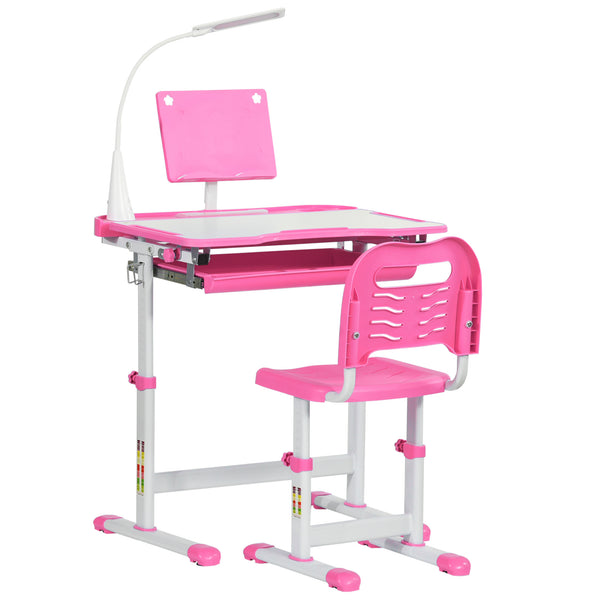 Banco Scuola con Sedia per Bambini con Lampa LED e Leggio Rosa acquista