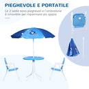 Set Tavolino e 2 Sedie Pieghevoli da Giardino per Bambini con Ombrello Blu-5