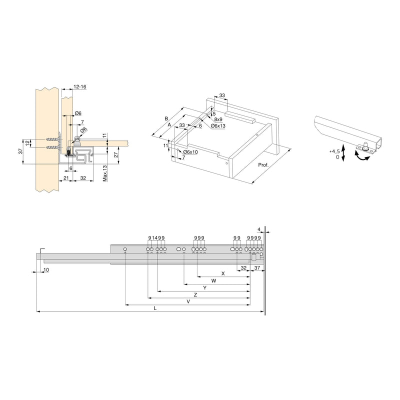 Kit Guide per Cassetti a Sfera 45 x 350 mm Estrazione Totale Chiusura Soft  Zincato 5 Pezzi Emuca – acquista su Giordano Shop