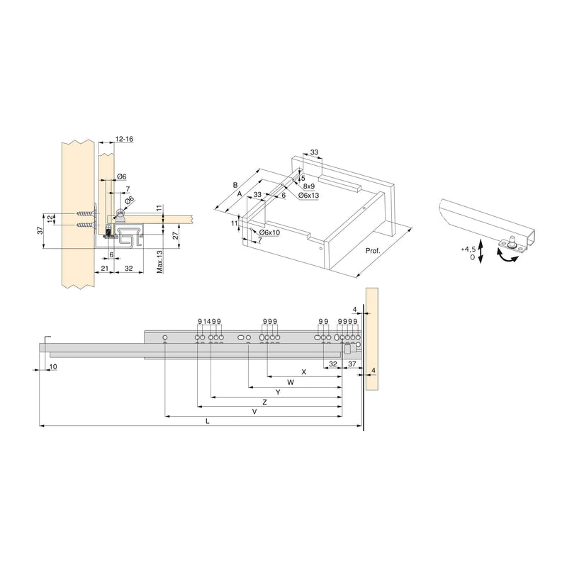 Guide a Scomparsa Silver per Cassetti ad Estrazione Totale P300 Zincato Bianco Acciaio Emuca-2