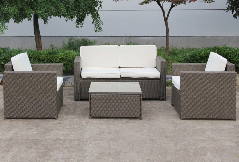 Set Salotto da Giardino in Polyrattan Divano 2 Poltrone e Tavolino