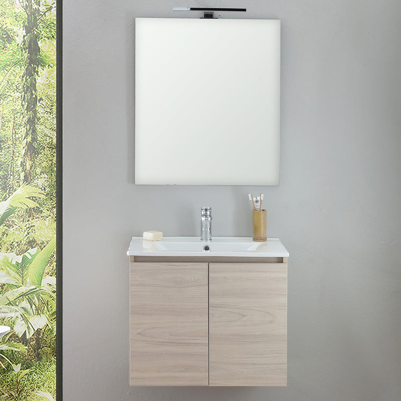 Mobile Bagno Sospeso 60 cm Lavabo e Specchio Bonussi Connor Olmo Chiaro-2