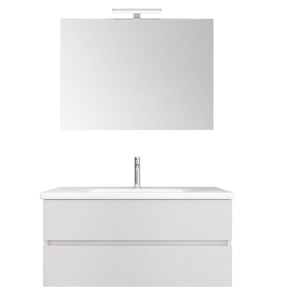 acquista Mobile Bagno Sospeso 100 cm Lavabo Specchio e Cassettoni Bonussi Bianco Larice