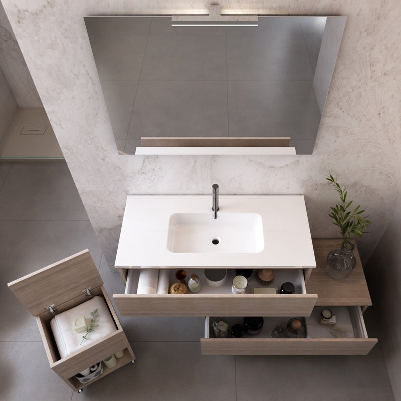 Mobile Bagno Sospeso 100-120 cm Lavabo Specchio e 2 Pensili Bonussi Malcom Rovere Trancè-2