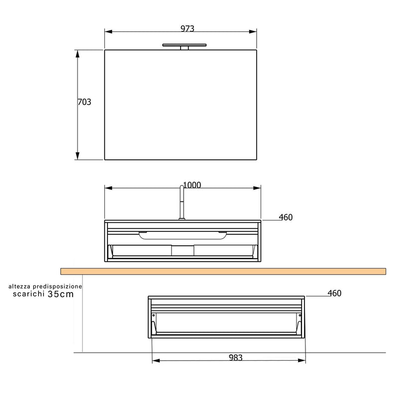 Mobile Bagno Sospeso 100-120 cm Lavabo Specchio e 2 Pensili Bonussi Malcom Rovere Trancè-5